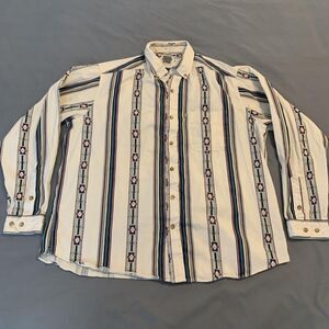 Panhandle Slim Rough Stock Shirt Mens 18 35/36 White Western Aztec Stripe Cowboy